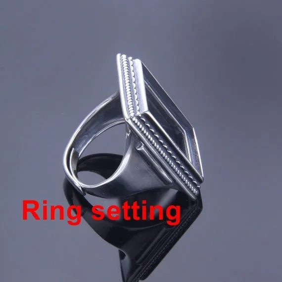 Ring Setting Blank Bezel 15x21mm 1pc 10.2g 925 Sterling Silver Adjustable for 1 Rectangle Shape Cabochon Cameo No Prongs Wholesale Available