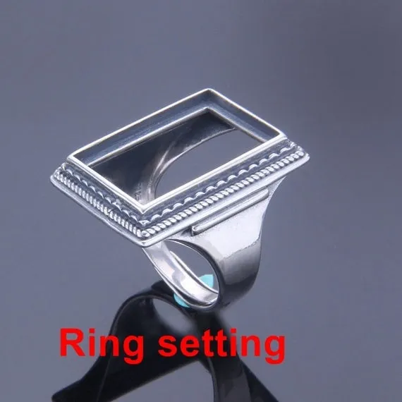 Ring Setting Blank Bezel 15x21mm 1pc 10.2g 925 Sterling Silver Adjustable for 1 Rectangle Shape Cabochon Cameo No Prongs Wholesale Available