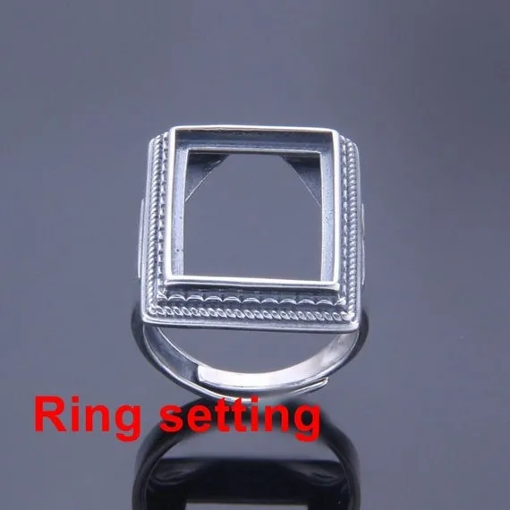 Ring Setting Blank Bezel 15x21mm 1pc 10.2g 925 Sterling Silver Adjustable for 1 Rectangle Shape Cabochon Cameo No Prongs Wholesale Available