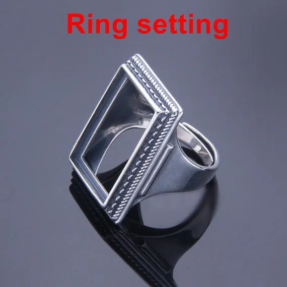 Ring Setting Blank Bezel 15x21mm 1pc 10.2g 925 Sterling Silver Adjustable for 1 Rectangle Shape Cabochon Cameo No Prongs Wholesale Available