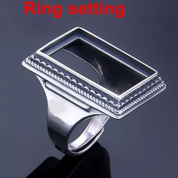 Ring Setting Blank Bezel 15x21mm 1pc 10.2g 925 Sterling Silver Adjustable for 1 Rectangle Shape Cabochon Cameo No Prongs Wholesale Available