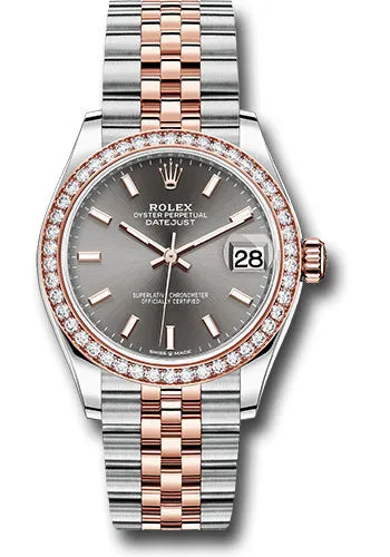 Rolex Steel and Everose Gold Datejust 31 Watch - 46 Diamond Bezel - Dark Rhodium Index Dial - Jubilee Bracelet - 278381RBR dkrhij