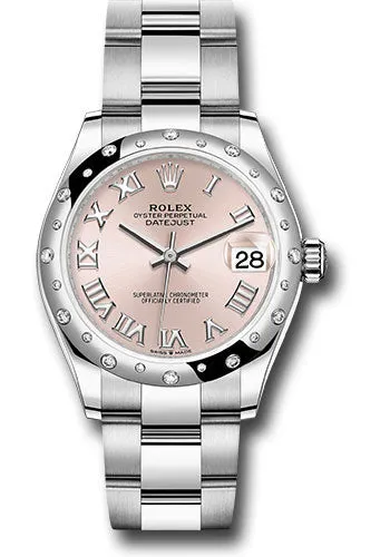 Rolex Steel and White Gold Datejust 31 Watch - Domed 24 Diamond Bezel - Pink Roman Dial - Oyster Bracelet 278344RBR pro