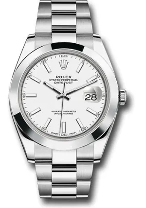 Rolex Steel Datejust 41 Watch - Smooth Bezel - White Index Dial - Oyster Bracelet - 126300 wio