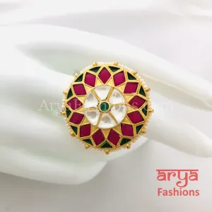 Ruby Meenakari Jadau Golden Ring