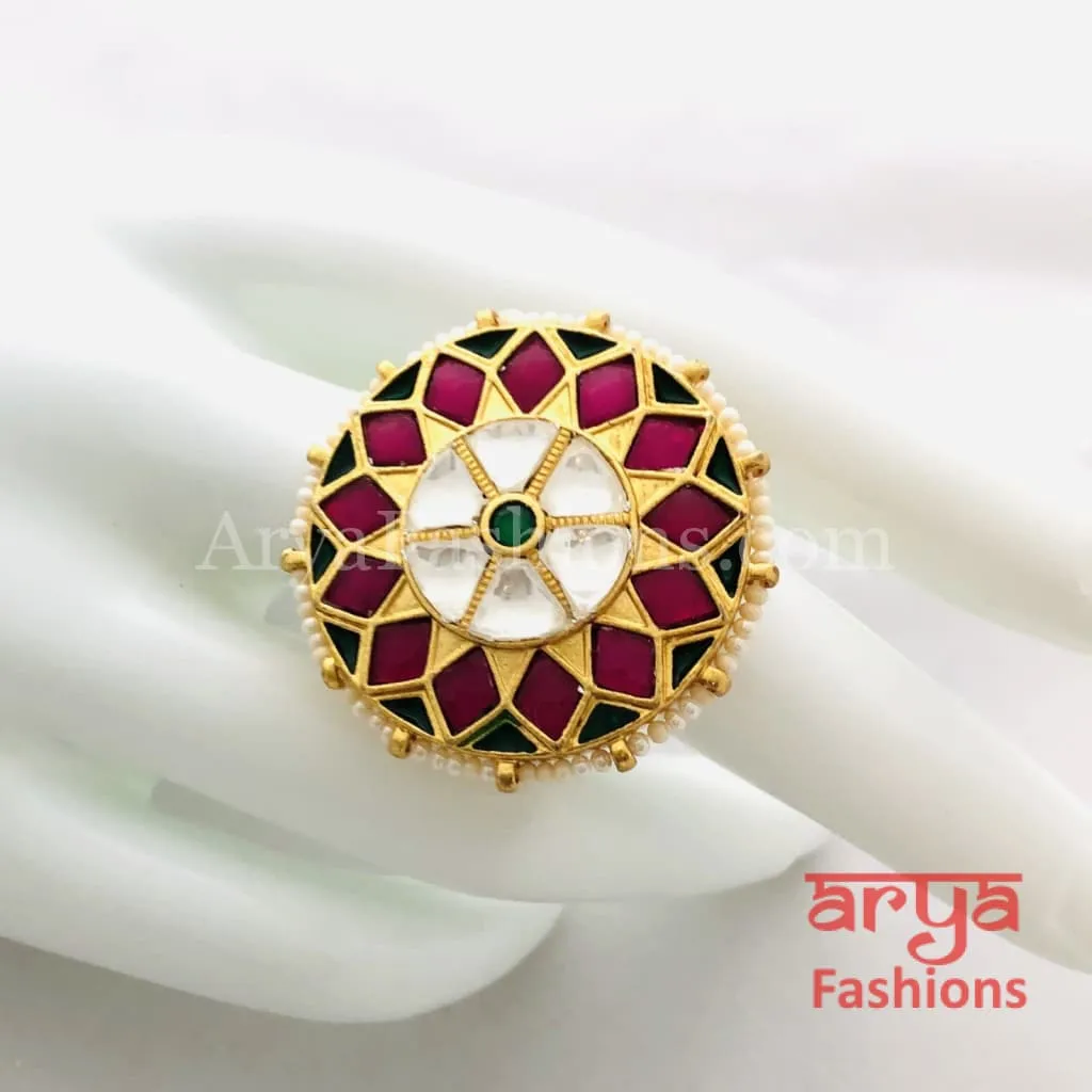 Ruby Meenakari Jadau Golden Ring