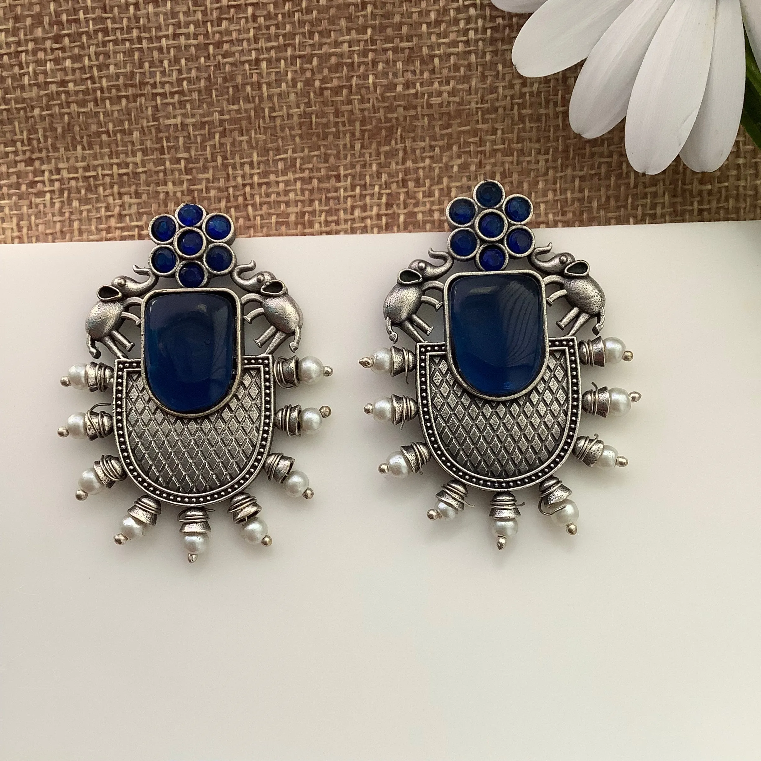 Salvanity Fashion Jewellery German Silver City Lights Earrings Sapphire Blue