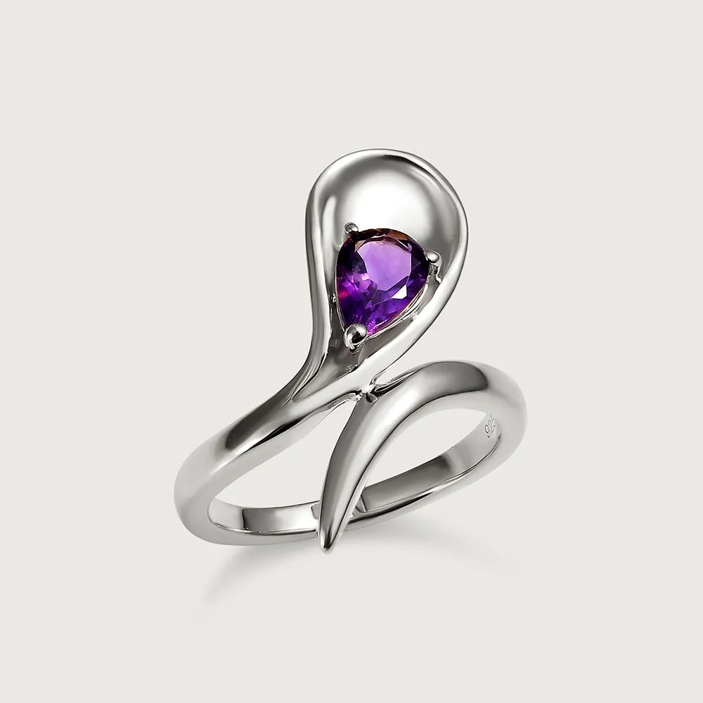 Sandblast Texture Wave Ring with Amethyst