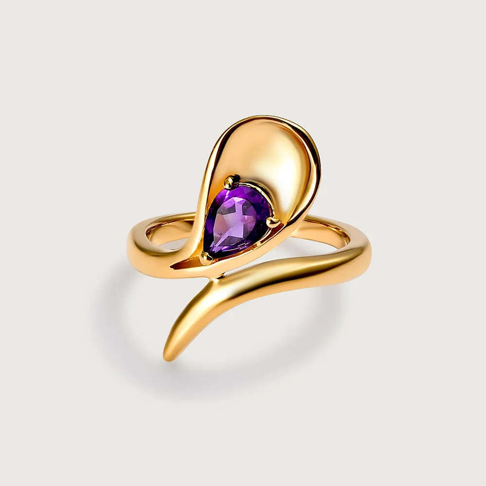 Sandblast Texture Wave Ring with Amethyst