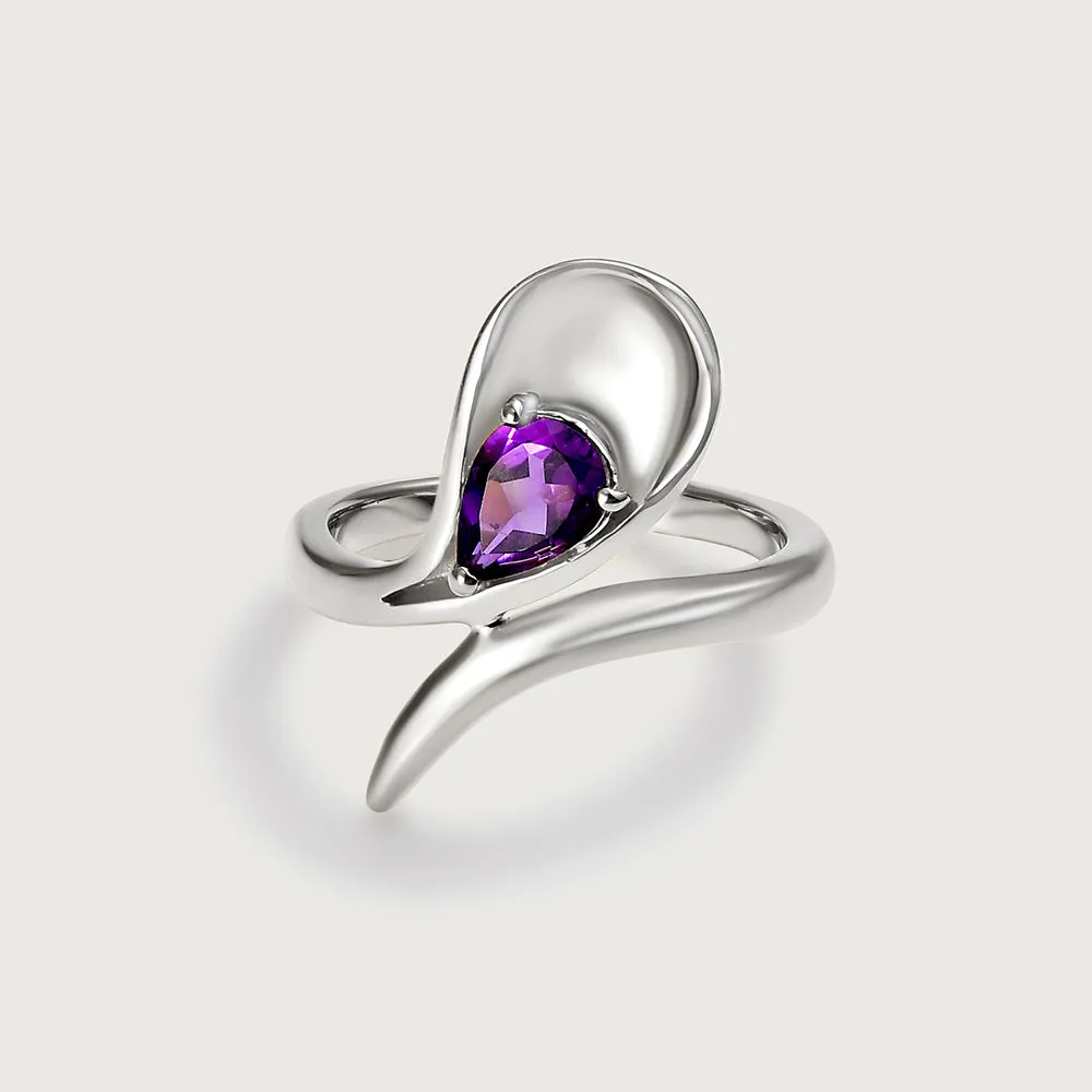 Sandblast Texture Wave Ring with Amethyst