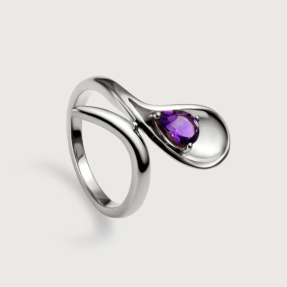 Sandblast Texture Wave Ring with Amethyst