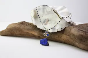 Sapphire, Opal and Lapis Cairns Pendant on Lapis Chain