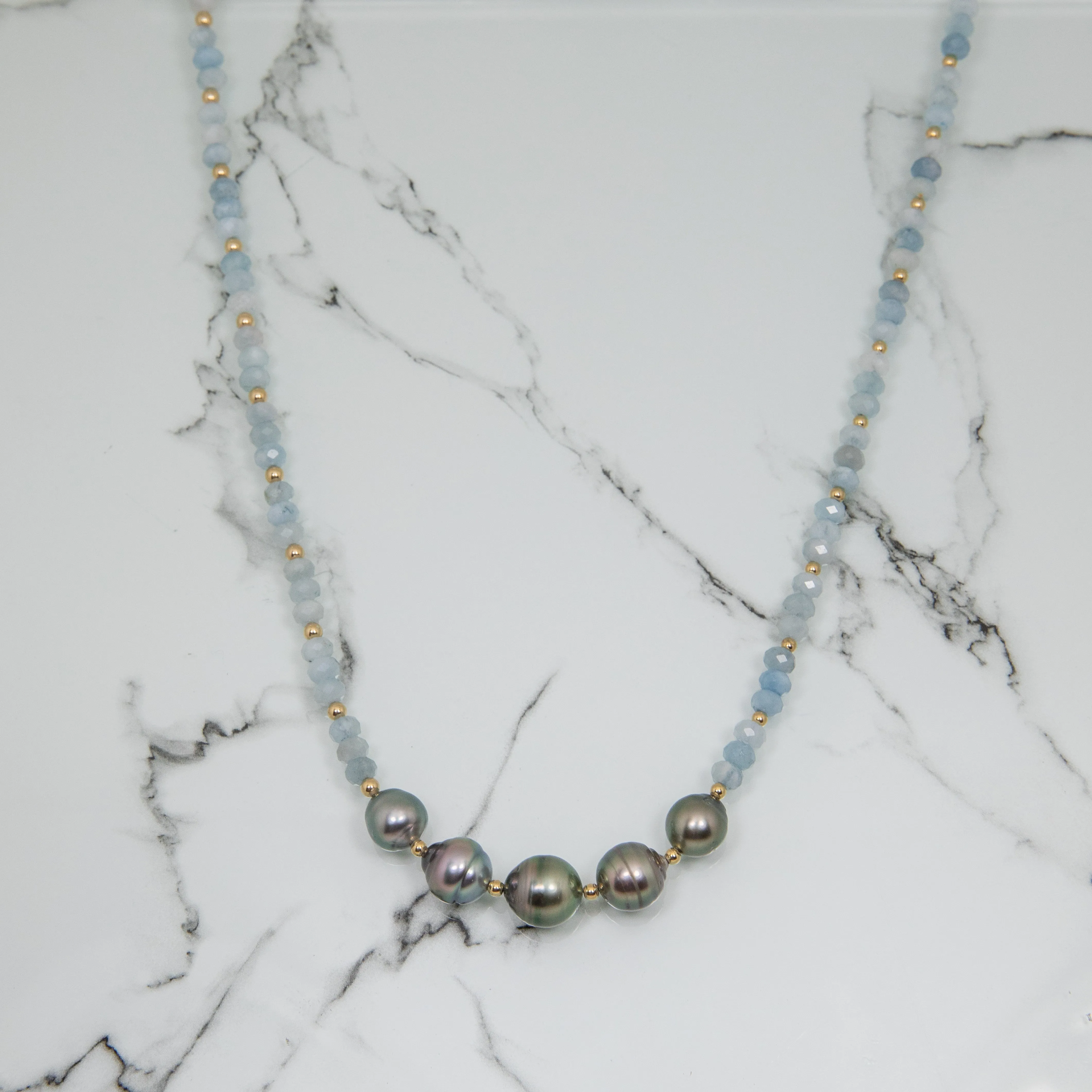 Serenity Aquamarine Tahitian Pearl Wrap Bracelet/Necklace