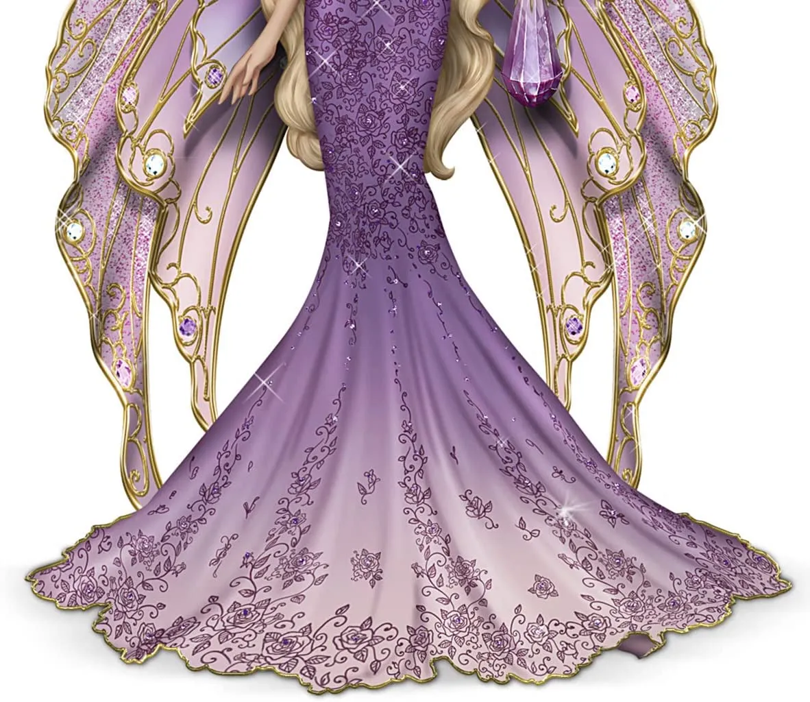 Serenity of The Amethyst Hand-Painted Fairy Figurine Featuring Butterfly-Like Layered Wings with Hand-Applied Glitter Inspired by Artist Sara Biddle