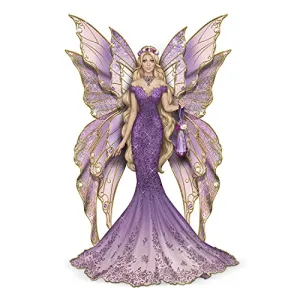 Serenity of The Amethyst Hand-Painted Fairy Figurine Featuring Butterfly-Like Layered Wings with Hand-Applied Glitter Inspired by Artist Sara Biddle