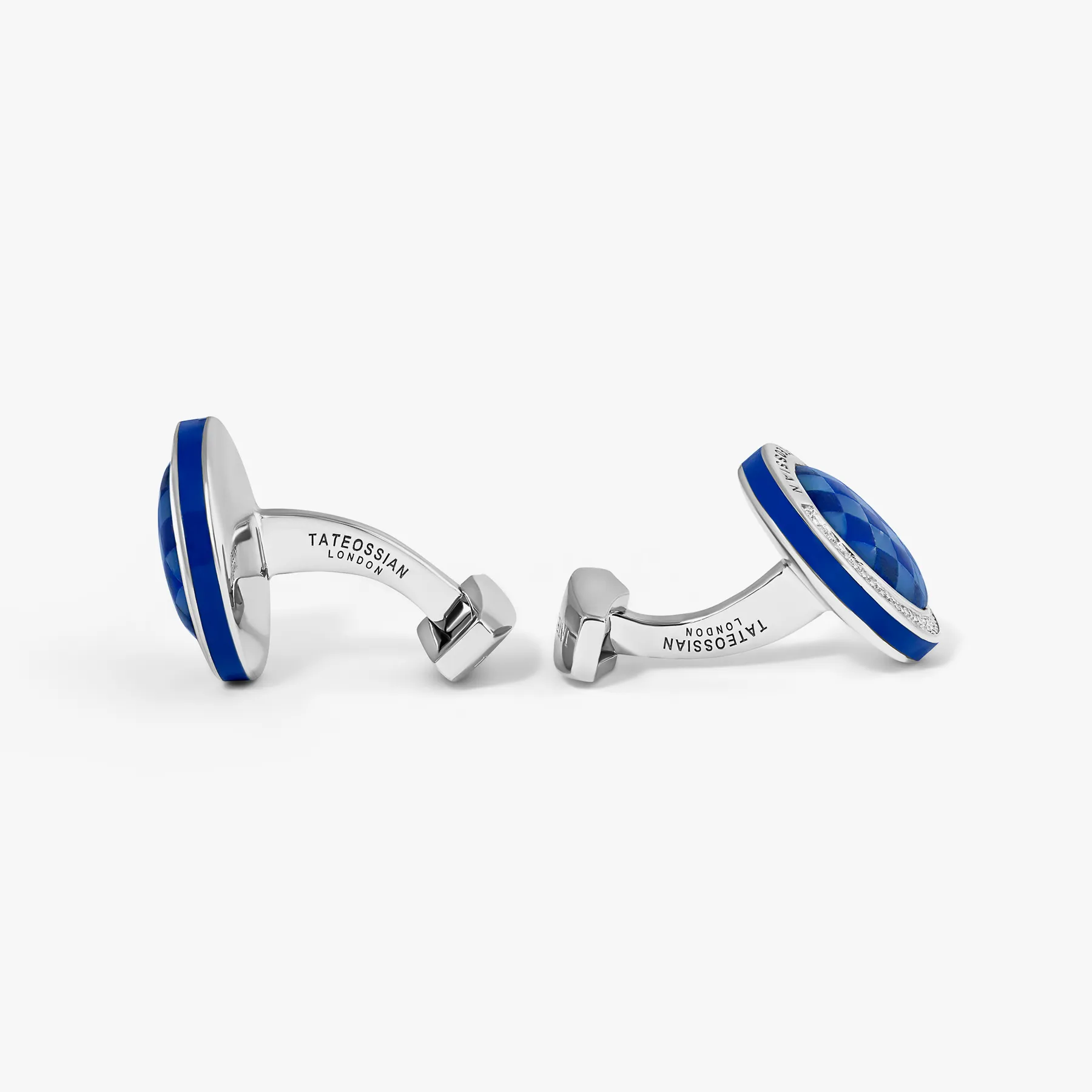 Signature Round Cufflinks in Rhodium Plated Silver with Lapis Mosaic Stone