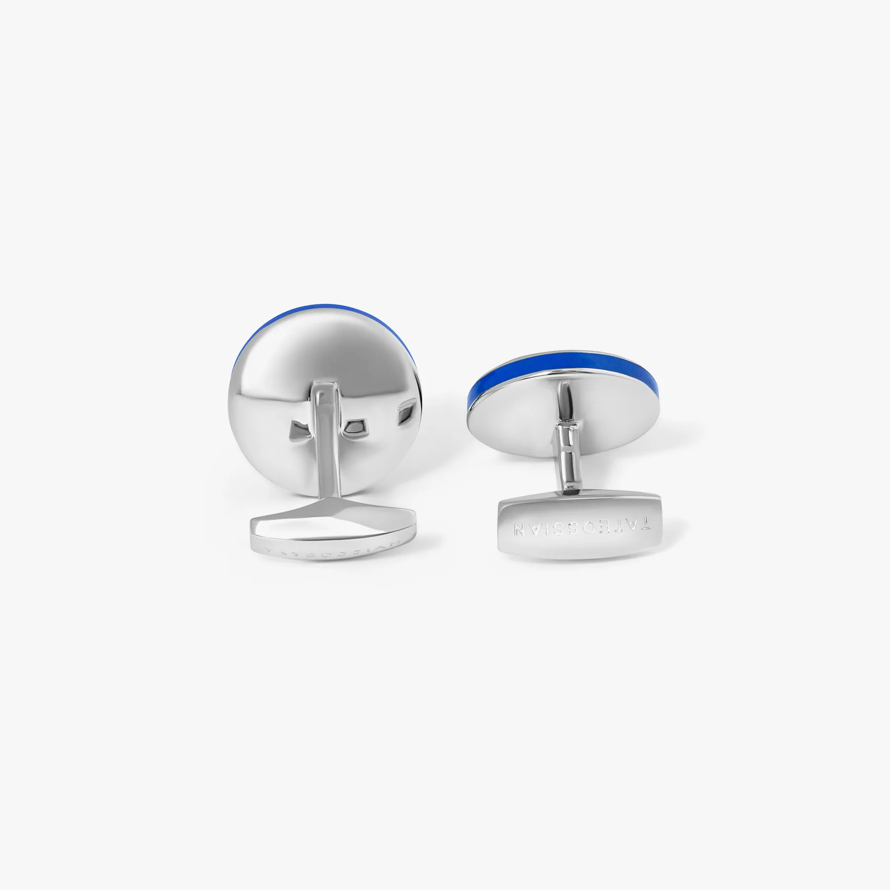 Signature Round Cufflinks in Rhodium Plated Silver with Lapis Mosaic Stone