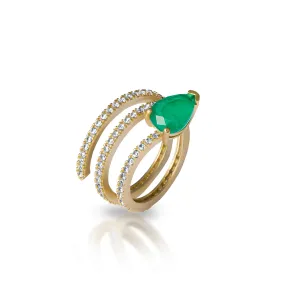 Silver gold plated spiral pear emerald ring