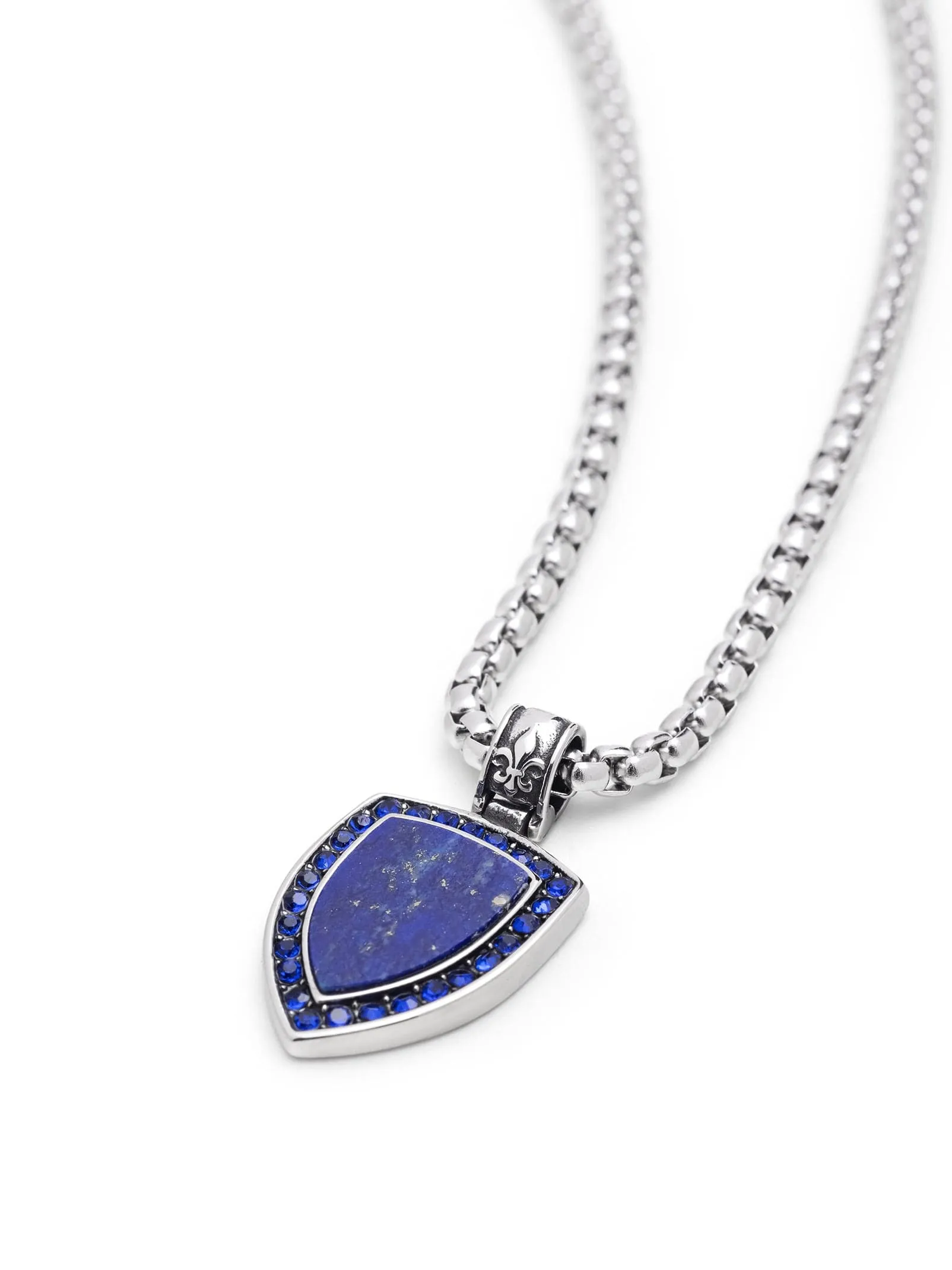 Silver Necklace with Blue Lapis Shield Pendant