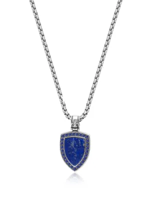 Silver Necklace with Blue Lapis Shield Pendant