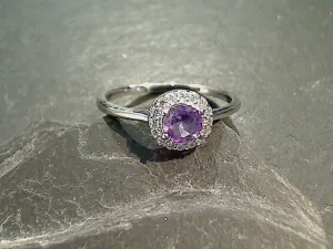 Size 5 Amethyst, CZ, Sterling Silver Ring