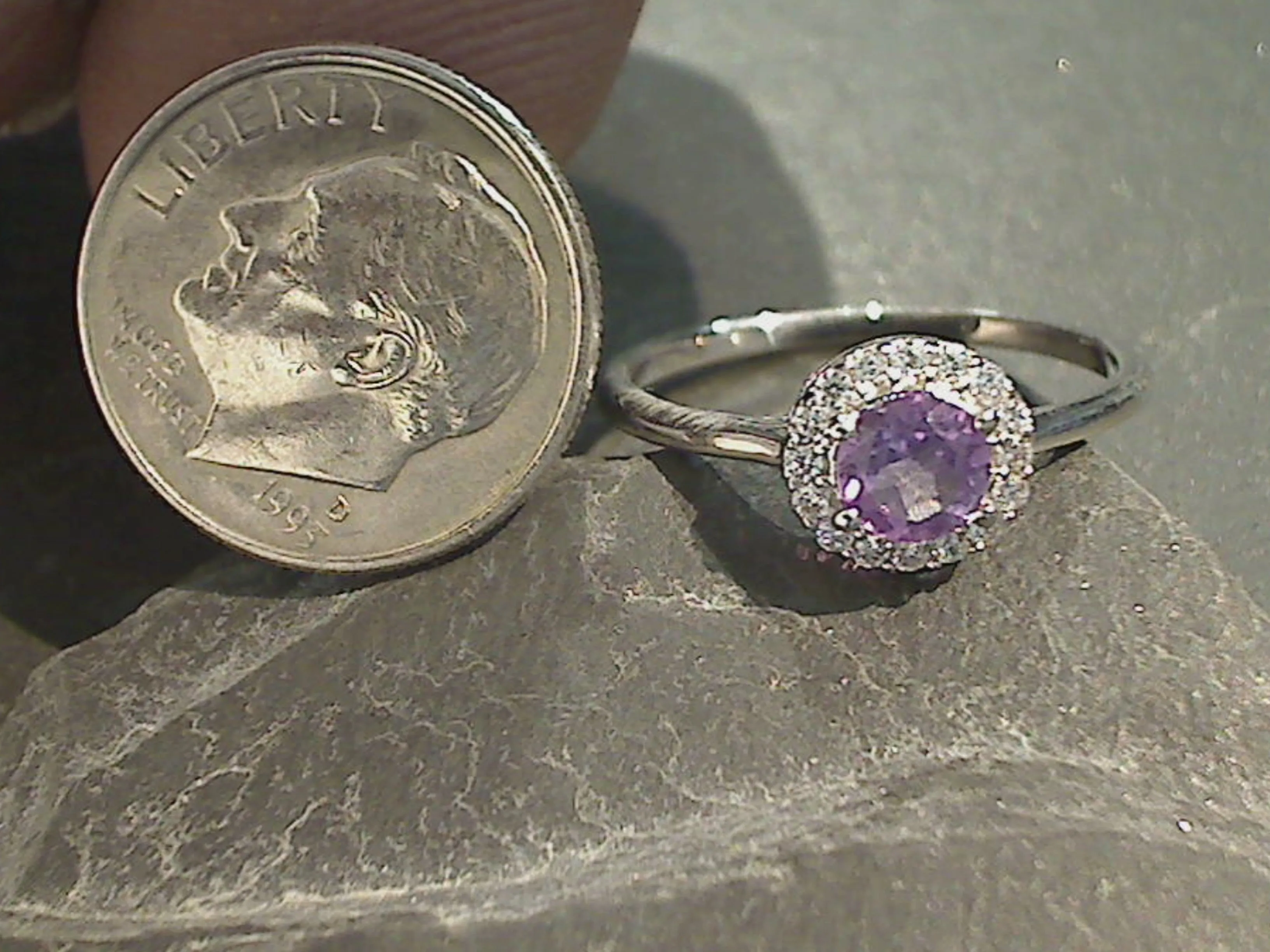 Size 5 Amethyst, CZ, Sterling Silver Ring