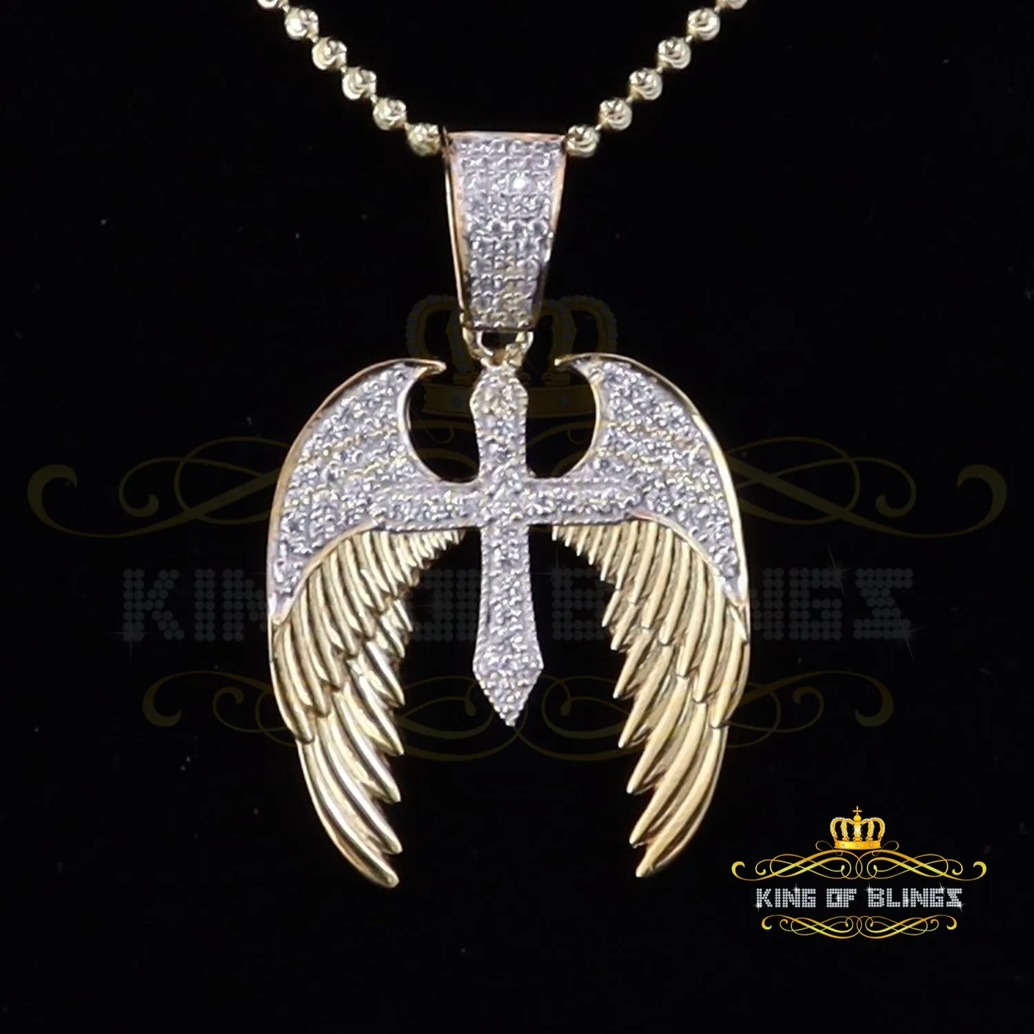 Small 1.50ct Cubic Zirconia 925 Sterling Silver Yellow Pendant Cross Angel Wing