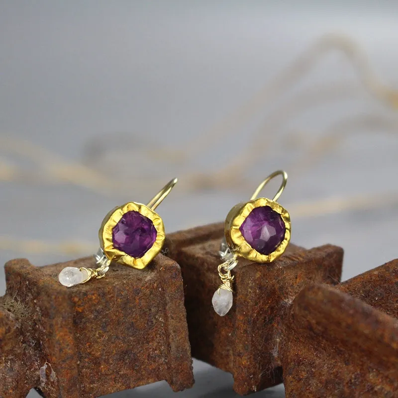 Solid Gold Amethyst Drop Earrings