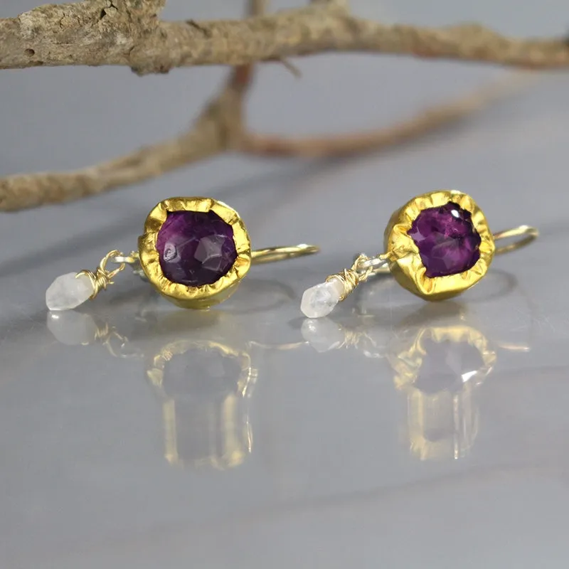 Solid Gold Amethyst Drop Earrings