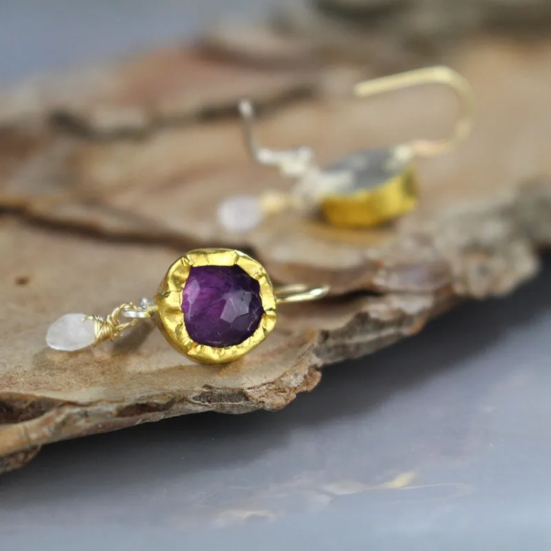 Solid Gold Amethyst Drop Earrings