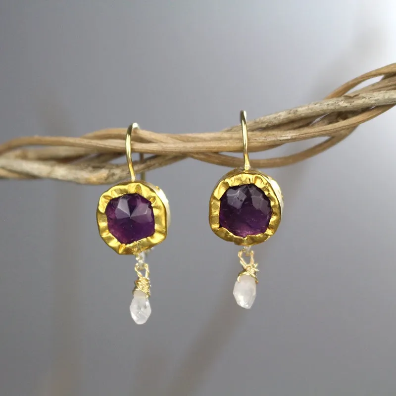 Solid Gold Amethyst Drop Earrings