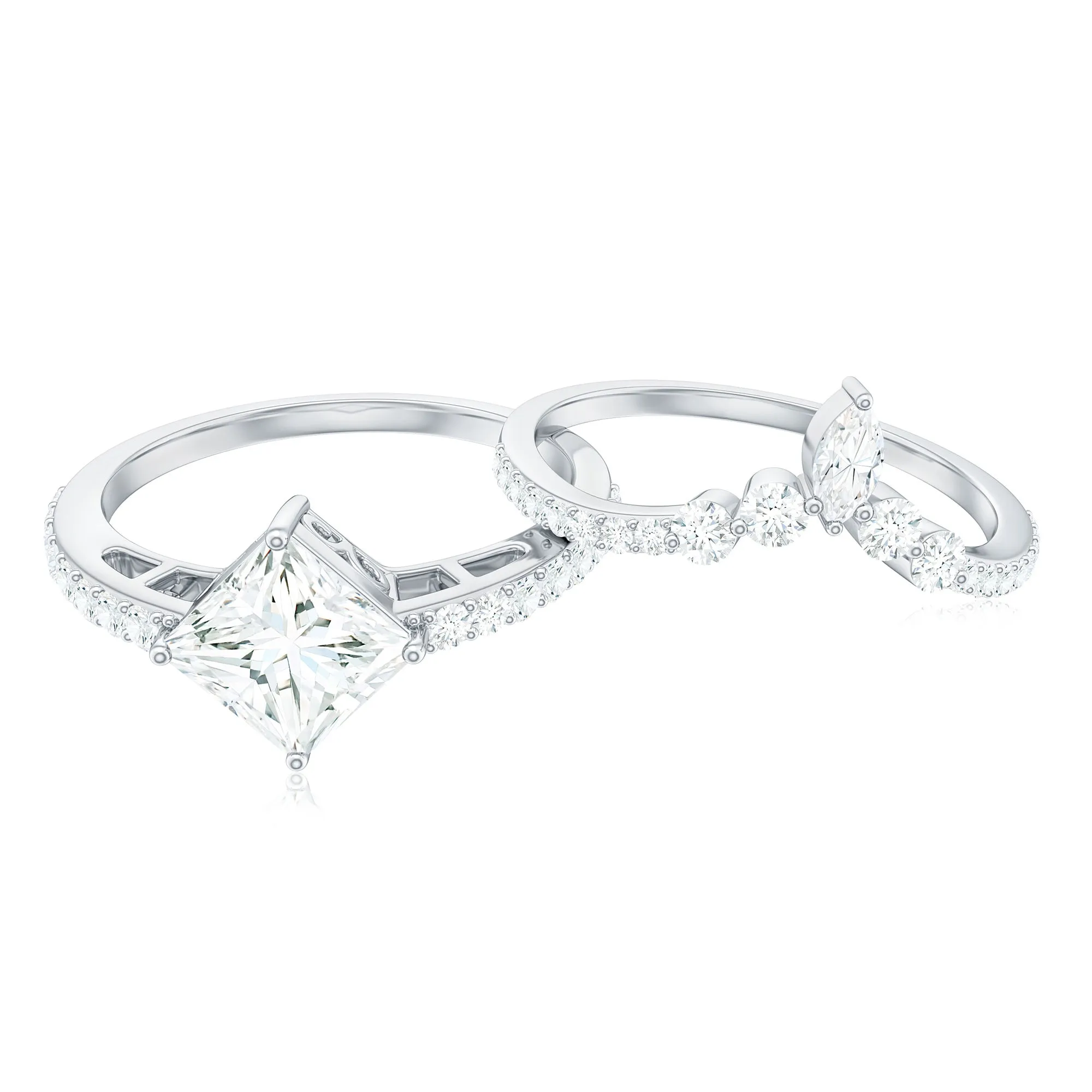 Solitaire Moissanite Designer Wedding Ring Set