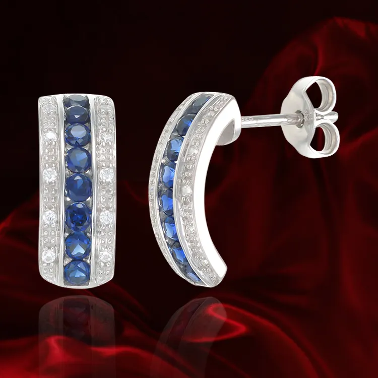 Sparkling Luscious Sapphire Curved Drop Earrings