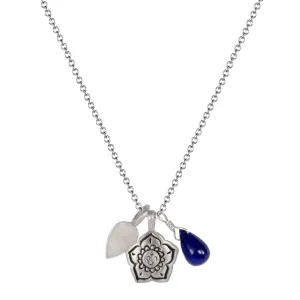 Sterling Silver Om Flower Trinket with Lapis