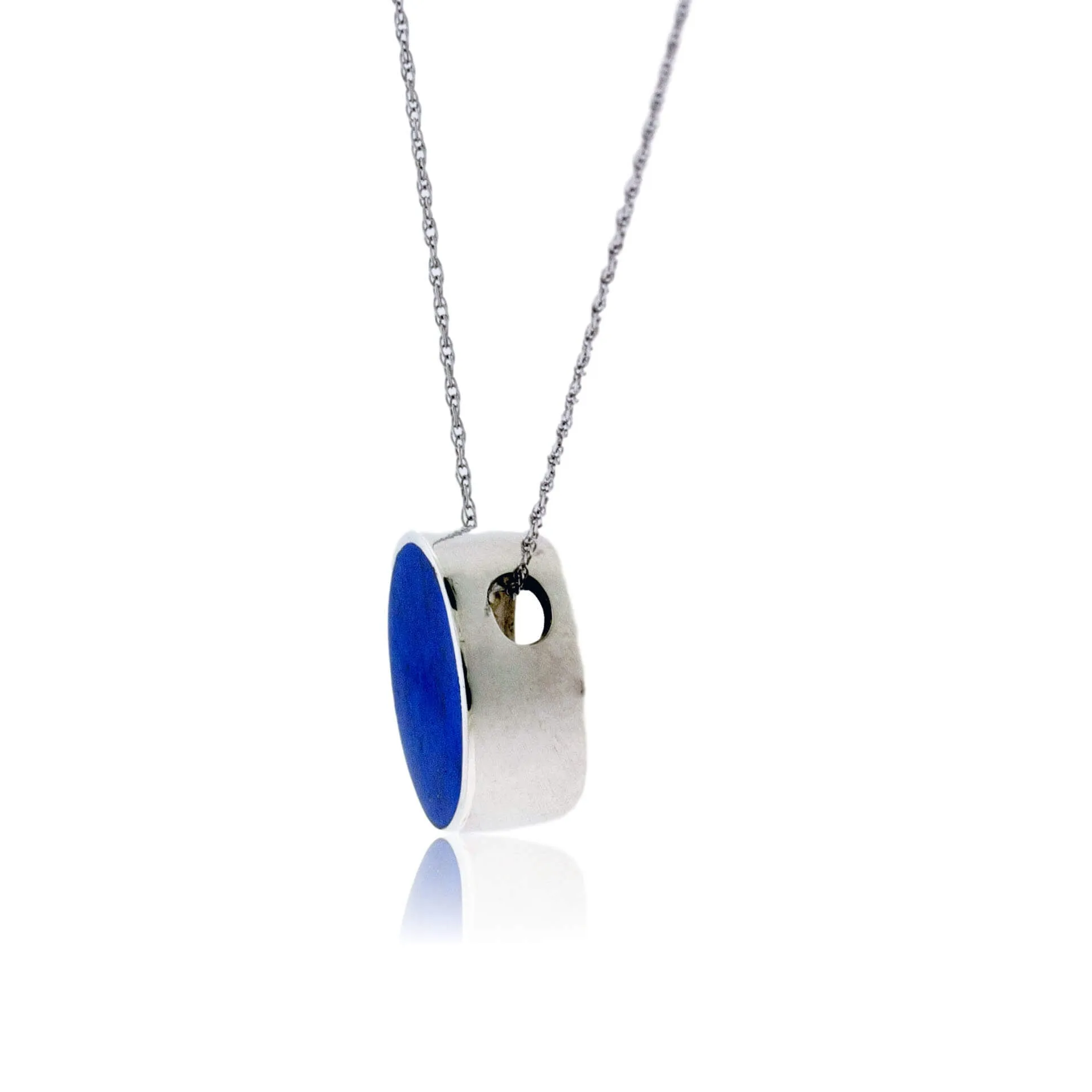 Sterling Silver Round Inlay Flush Style Pendant