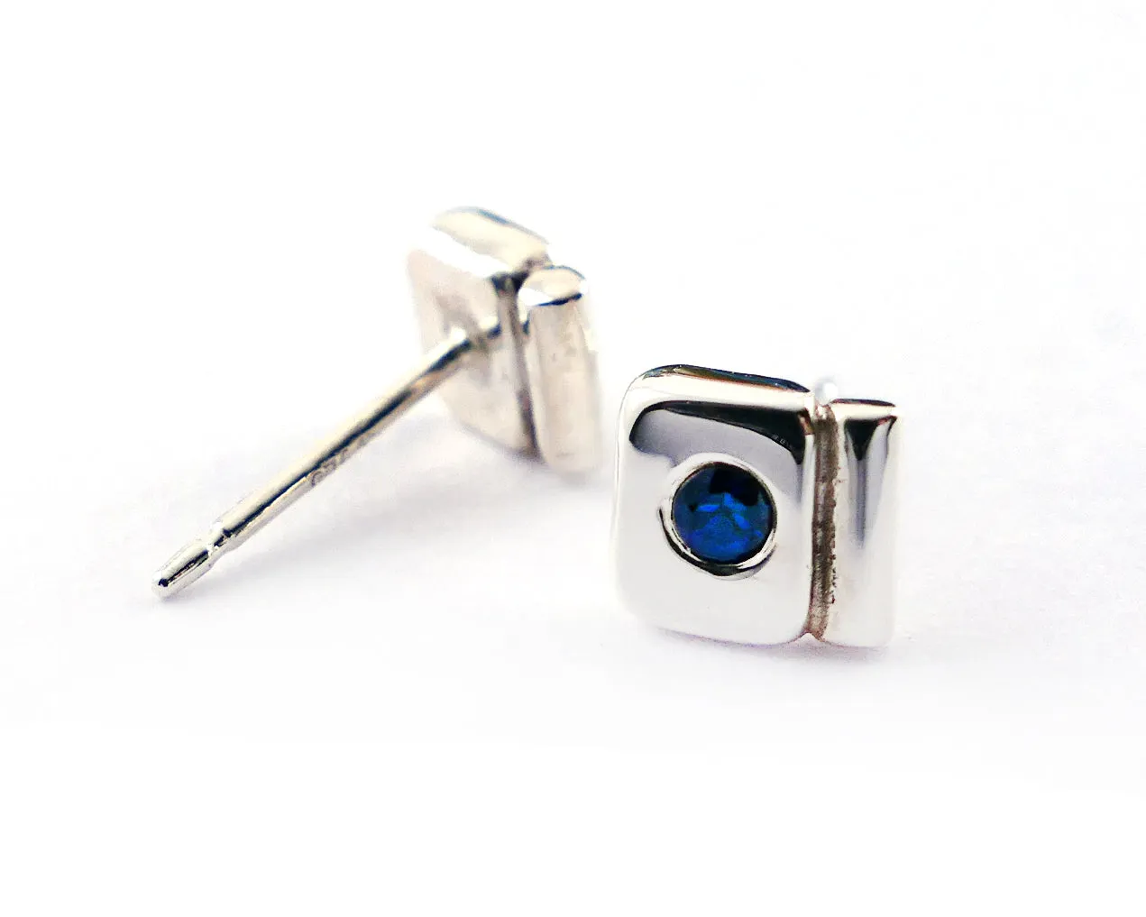 Sterling Silver Sapphire Geometric Stud Earrings