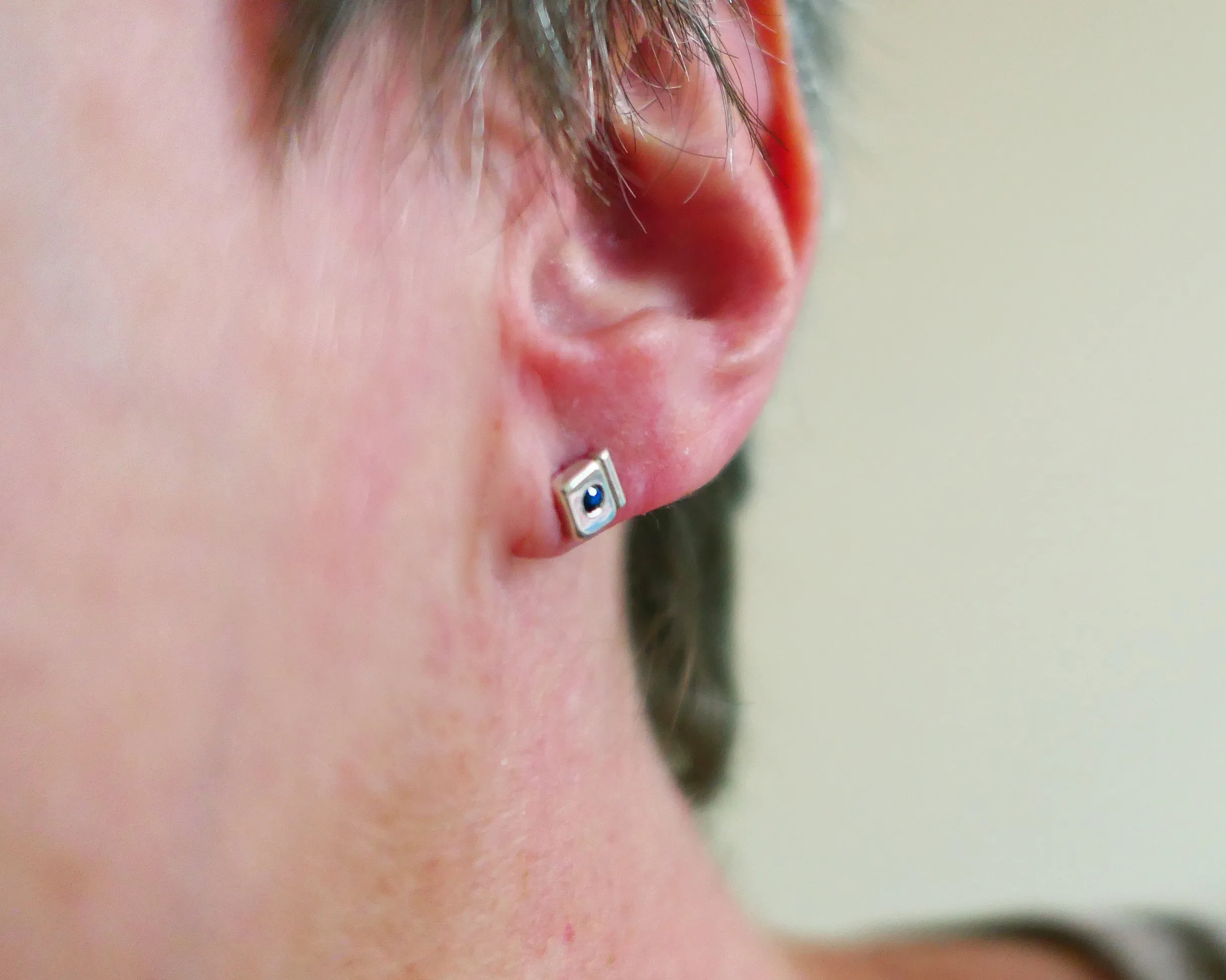 Sterling Silver Sapphire Geometric Stud Earrings