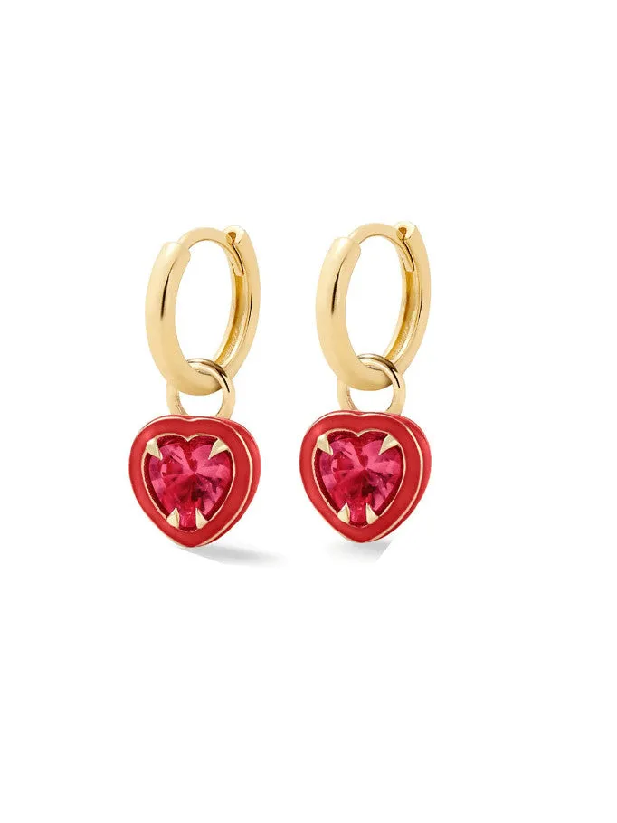 Summer Heart Earrings 18K Gold Plated 925 Sterling Silver Color Enamel Dangle Huggie Women's Jewelry KESLEY