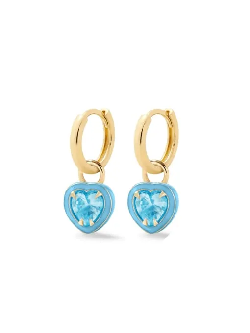 Summer Heart Earrings 18K Gold Plated 925 Sterling Silver Color Enamel Dangle Huggie Women's Jewelry KESLEY