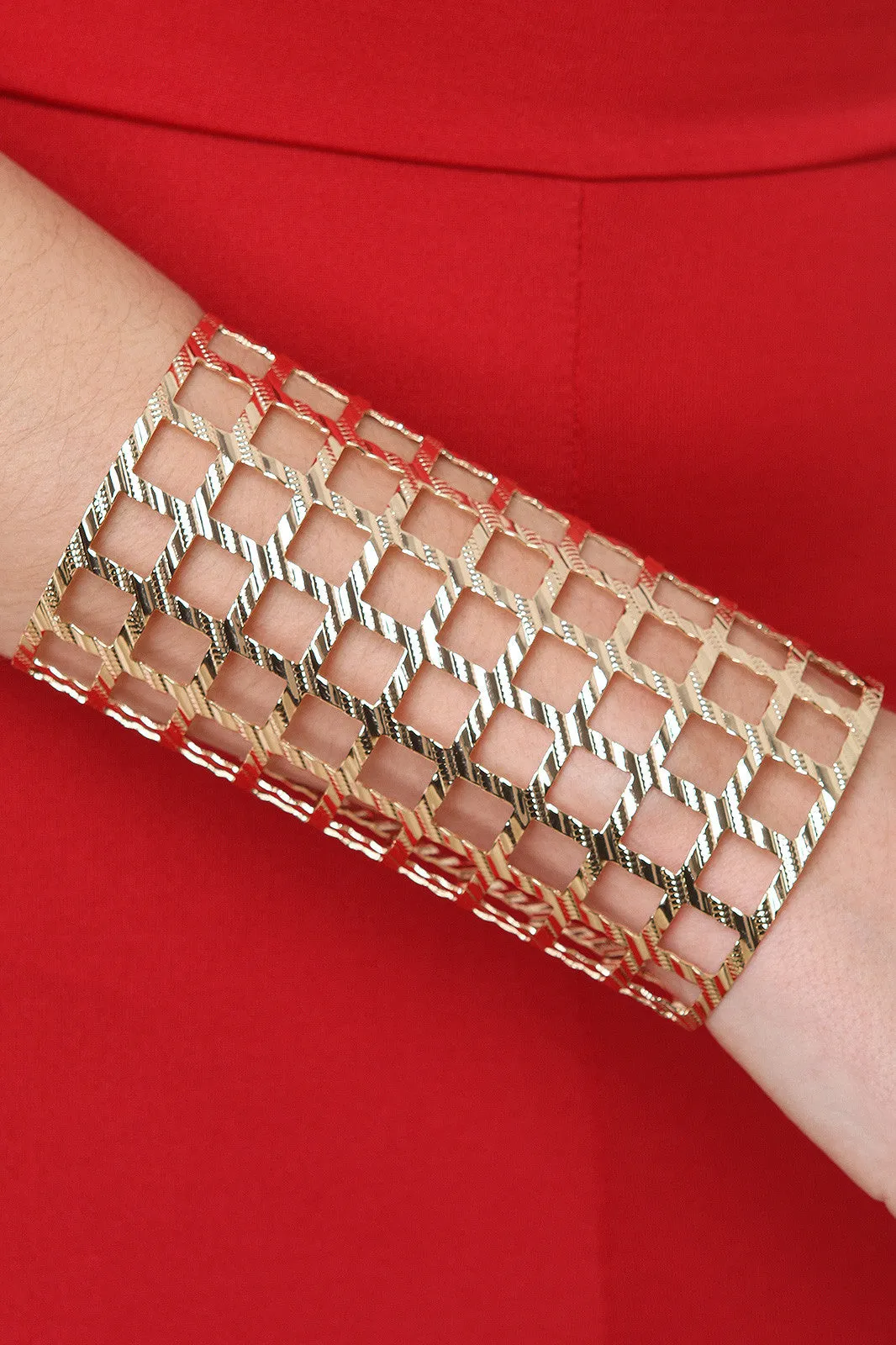 Textured Square Grid Caged Cuff Bracelet