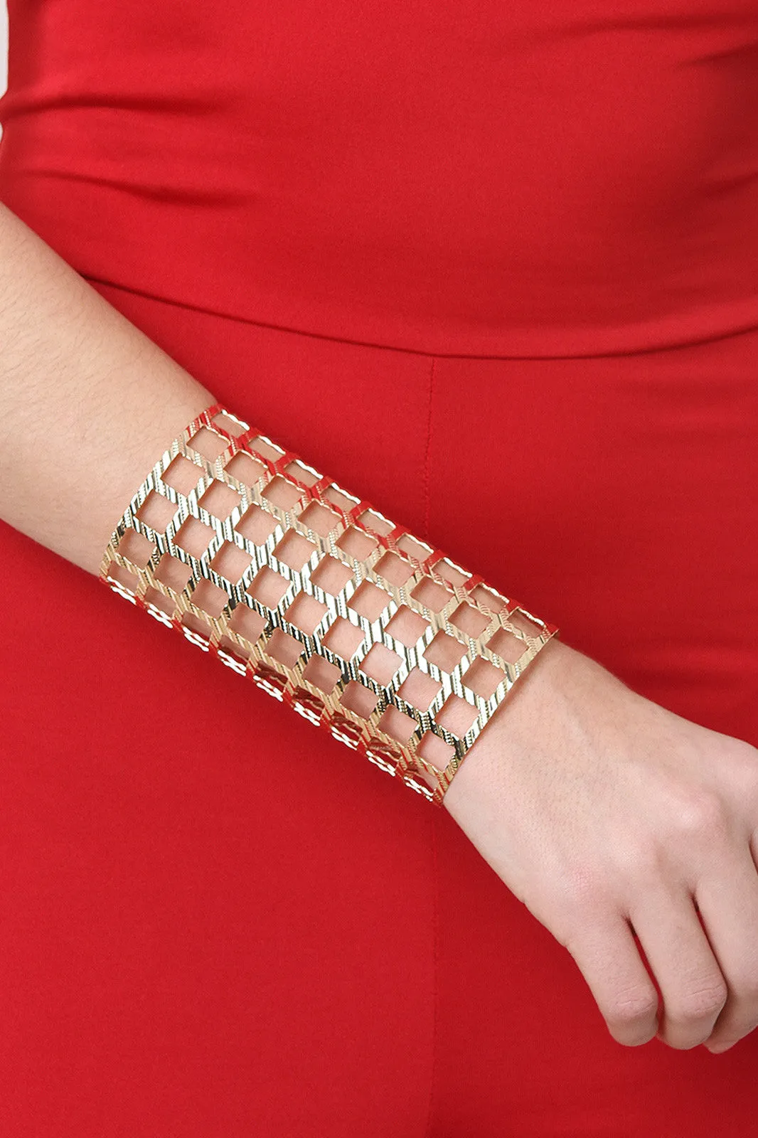 Textured Square Grid Caged Cuff Bracelet