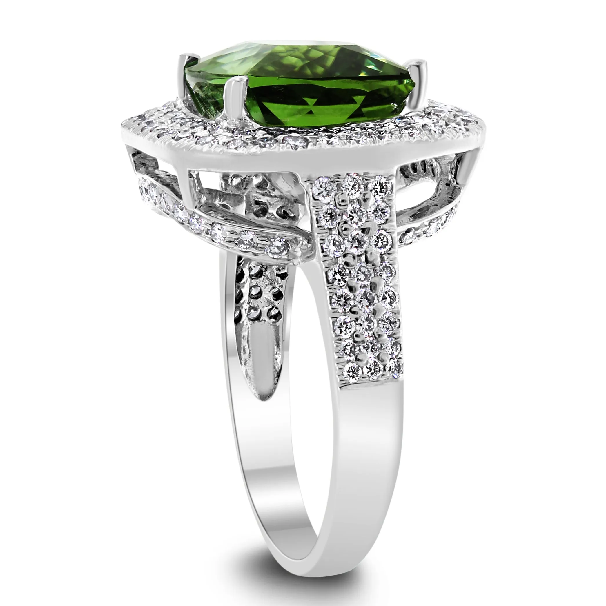 The Green Tourmaline Ring (6.59 ct Tourmaline & Diamonds) in White Gold