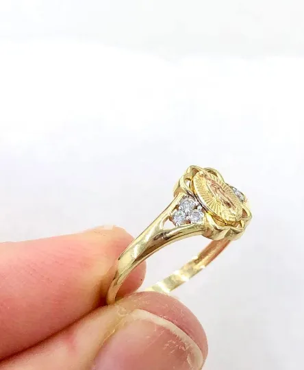 Two Tone Our Lady of Guadalupe Ring / 14K Yellow Gold Virgen de Guadalupe Ring #7 1/2 for Womens / Anillo de la Virgen de Guadalupe en Oro