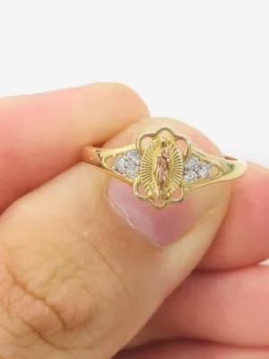 Two Tone Our Lady of Guadalupe Ring / 14K Yellow Gold Virgen de Guadalupe Ring #7 1/2 for Womens / Anillo de la Virgen de Guadalupe en Oro