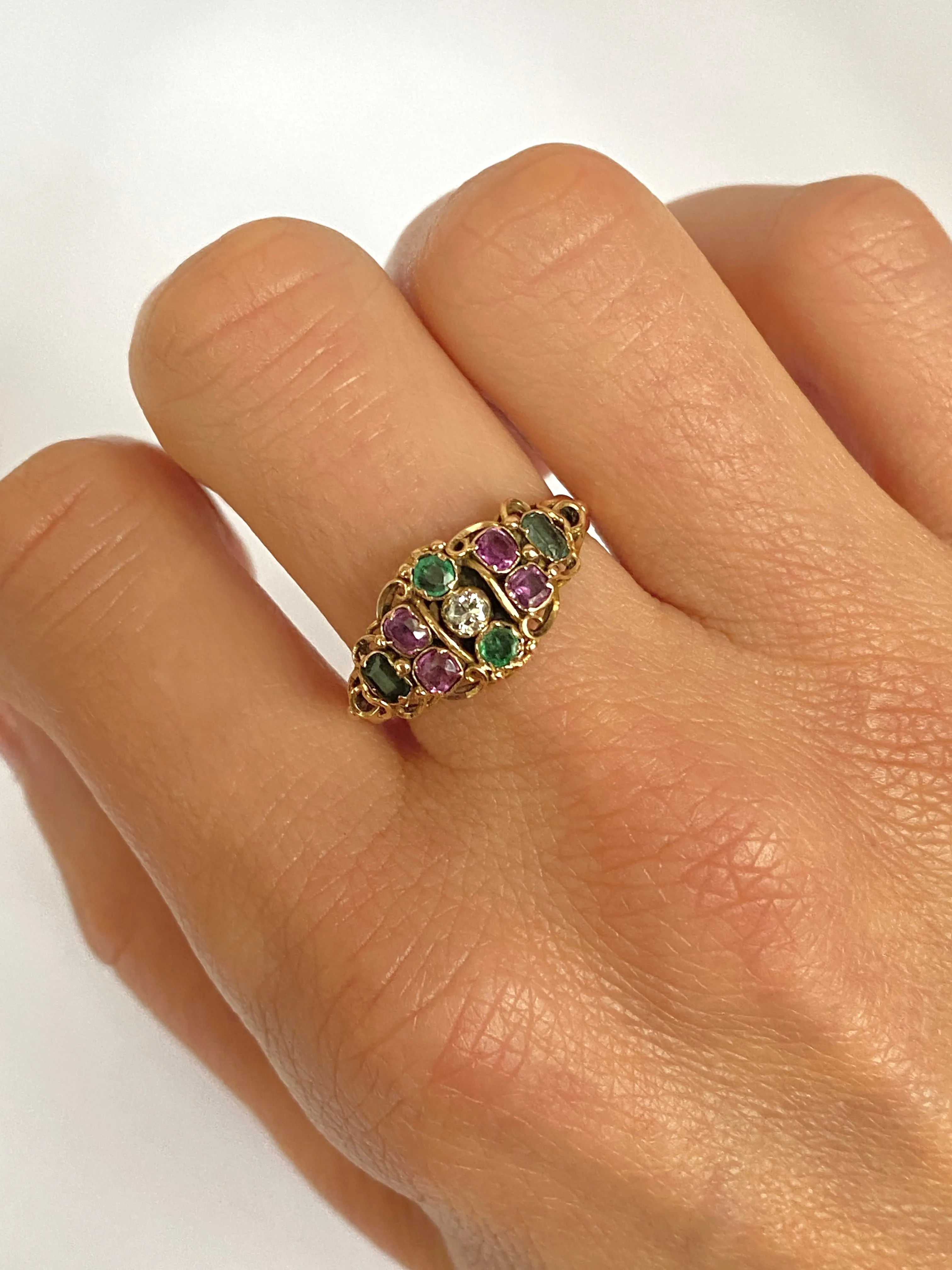 Victorian, 15ct Gold Diamond, Almandine Garnet and Emerald Ring