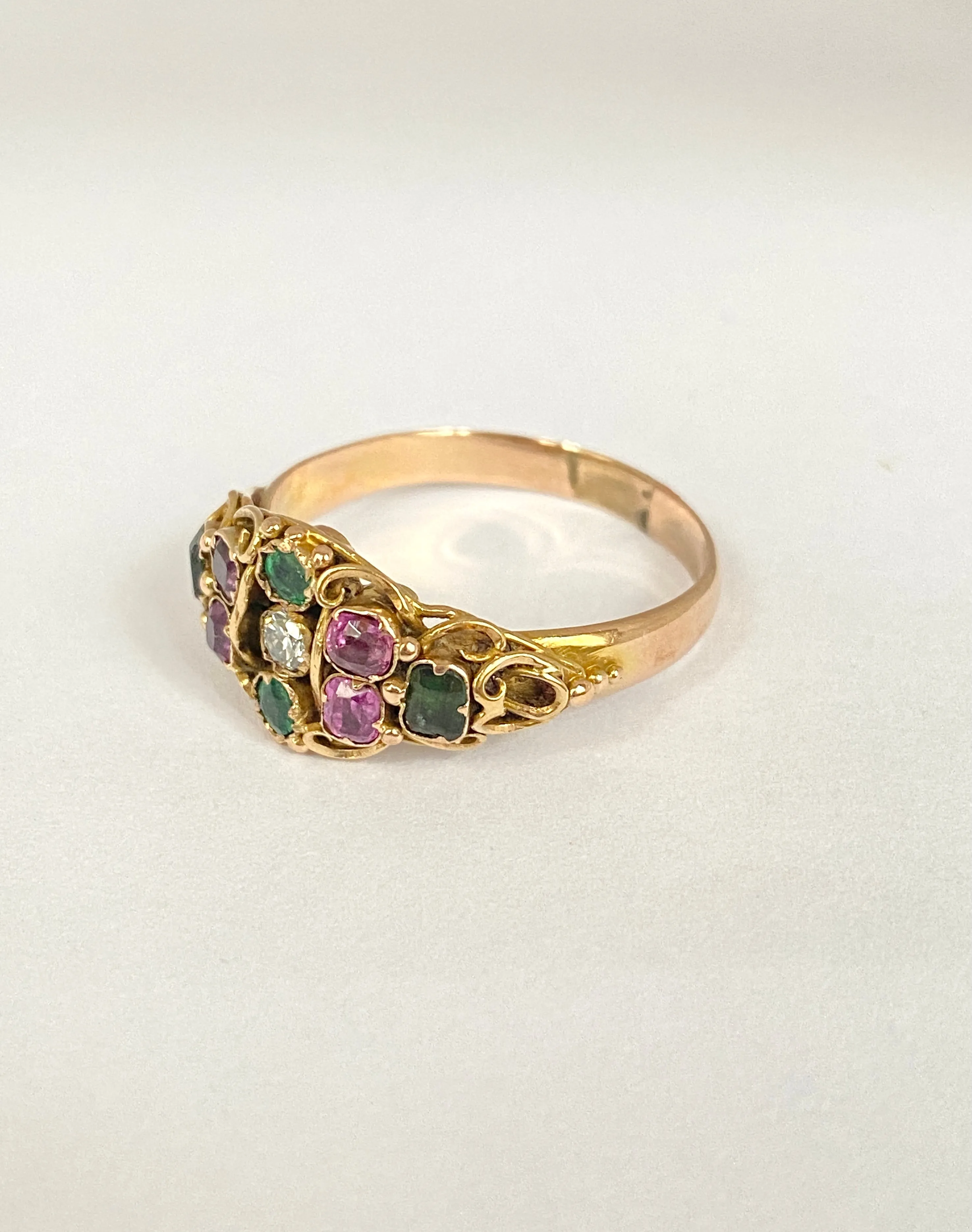 Victorian, 15ct Gold Diamond, Almandine Garnet and Emerald Ring