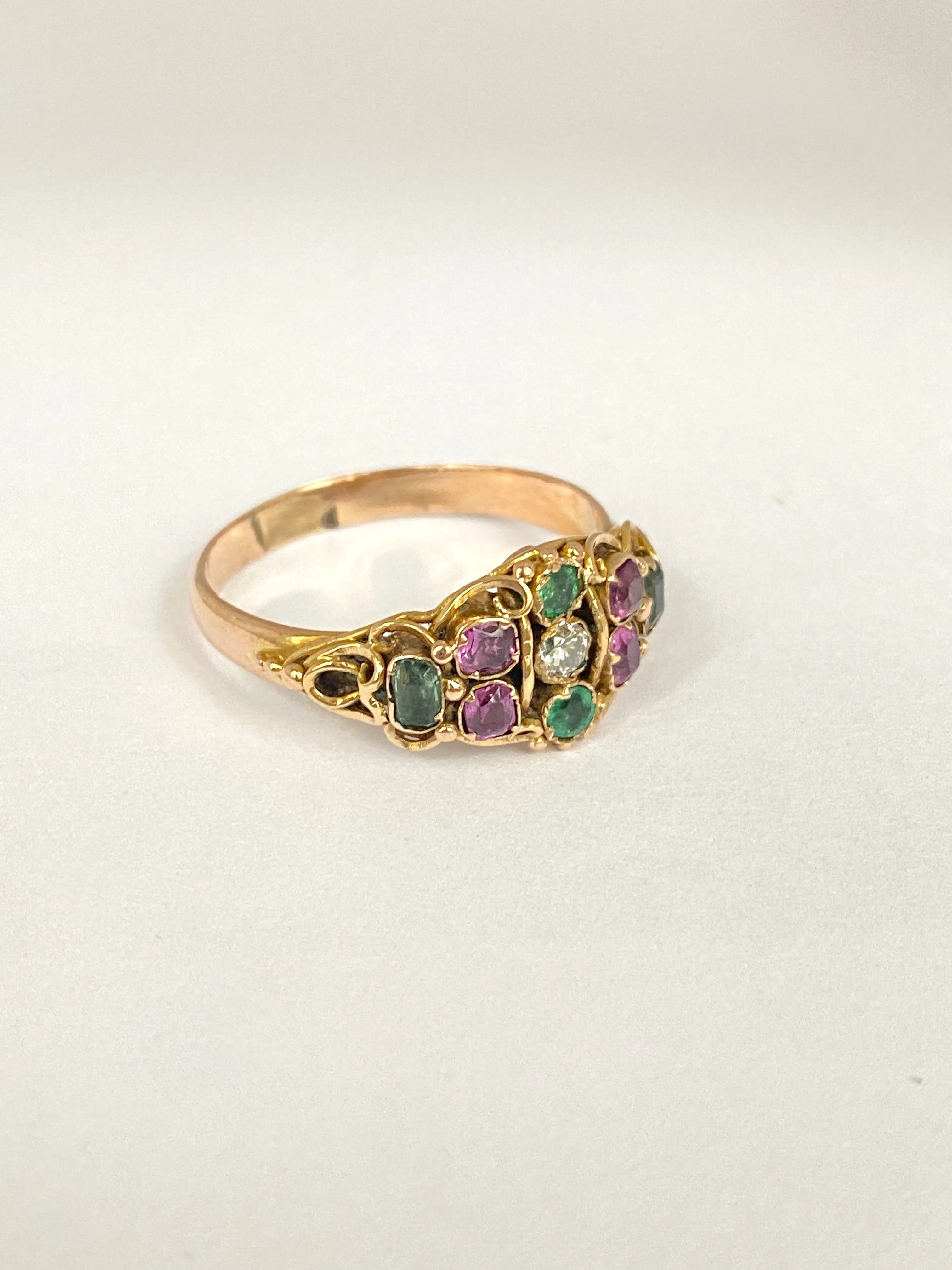 Victorian, 15ct Gold Diamond, Almandine Garnet and Emerald Ring