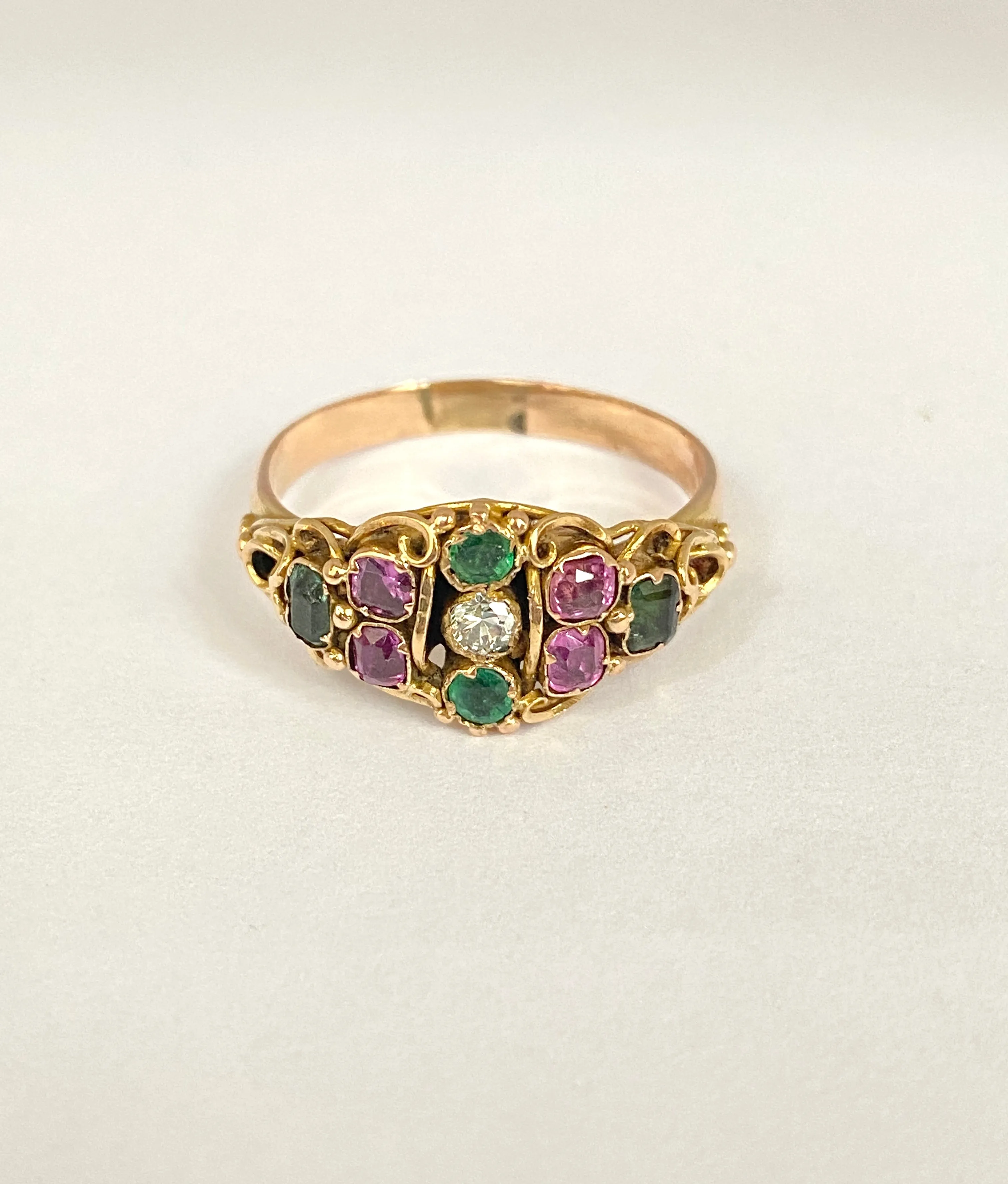 Victorian, 15ct Gold Diamond, Almandine Garnet and Emerald Ring