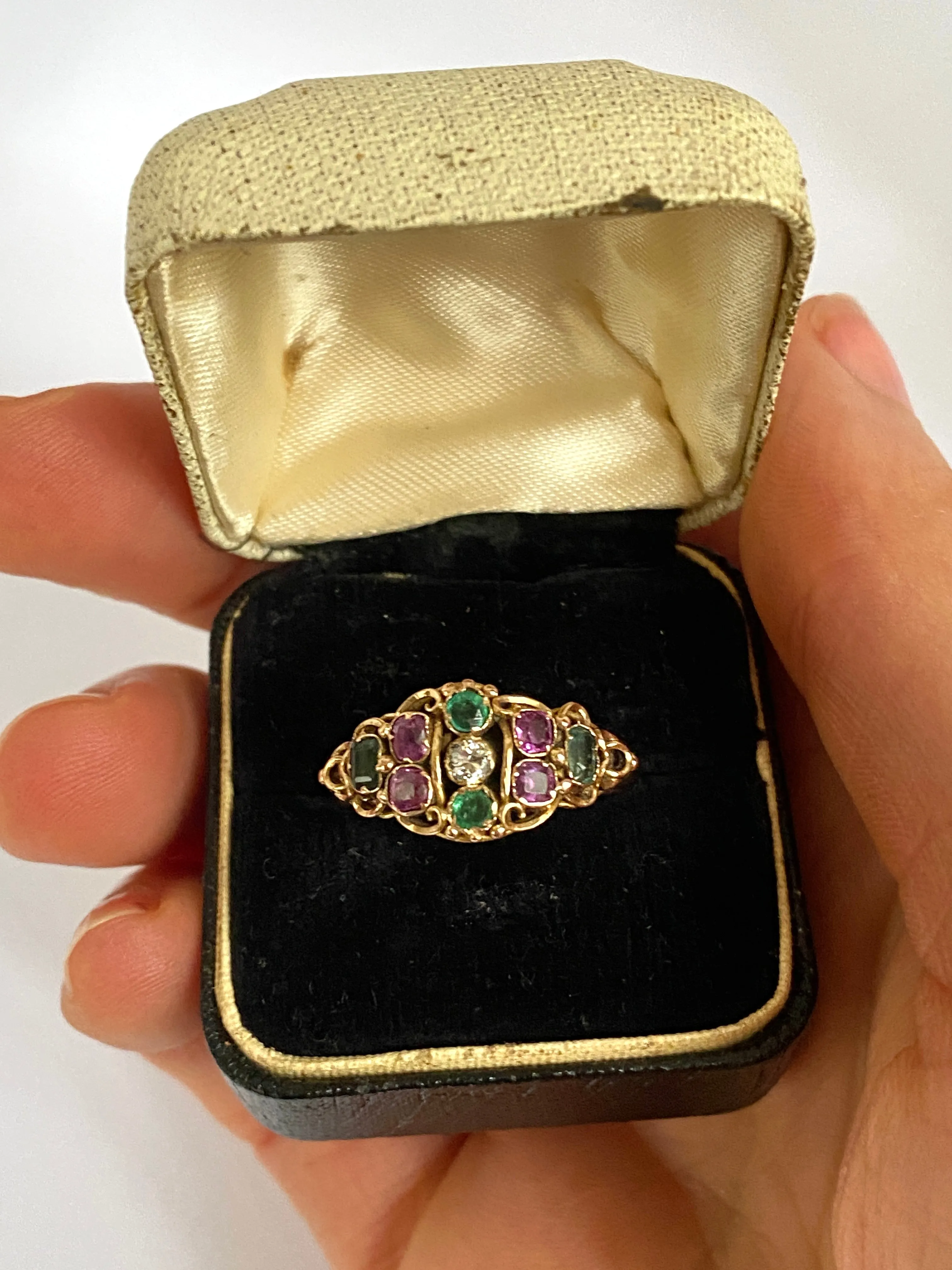 Victorian, 15ct Gold Diamond, Almandine Garnet and Emerald Ring