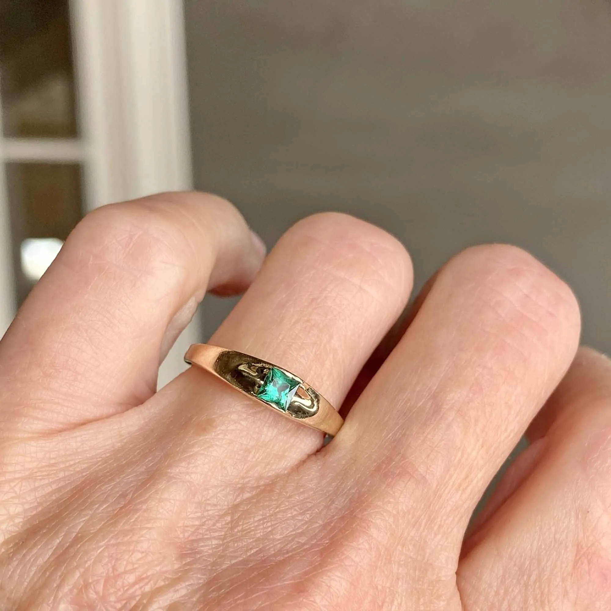 Vintage 14K Gold Princess Cut Emerald Ring